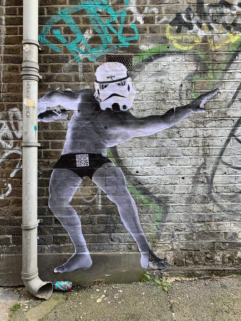 AR paste-up, Shoreditch, London, 2021 — QR-triggered augmented reality figure