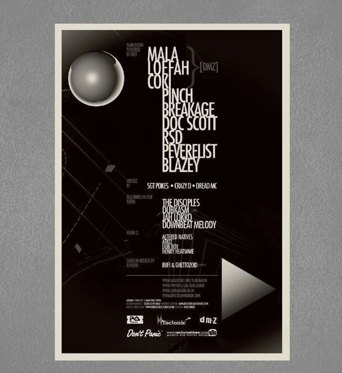 DMZ, Tectonic and Dub War lineup poster, credited to vectormeldrew.com